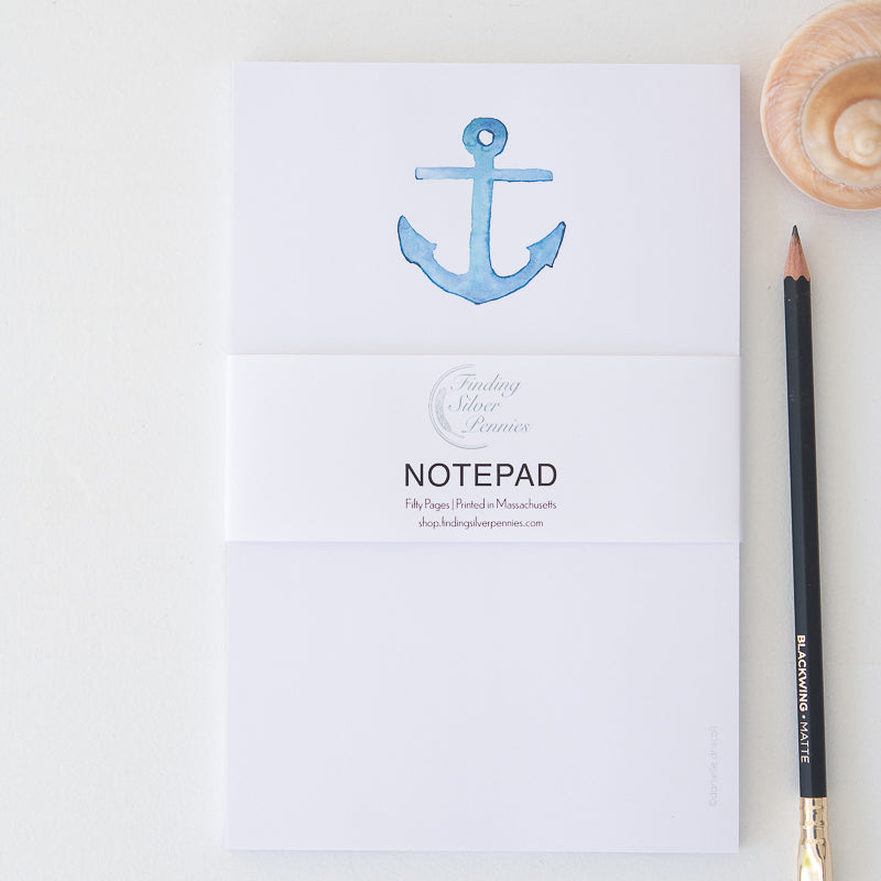 Anchor Notepad with watercolor illustration by Danielle Driscoll | Finding Silver Pennies #notepad #watercolor #stationery
