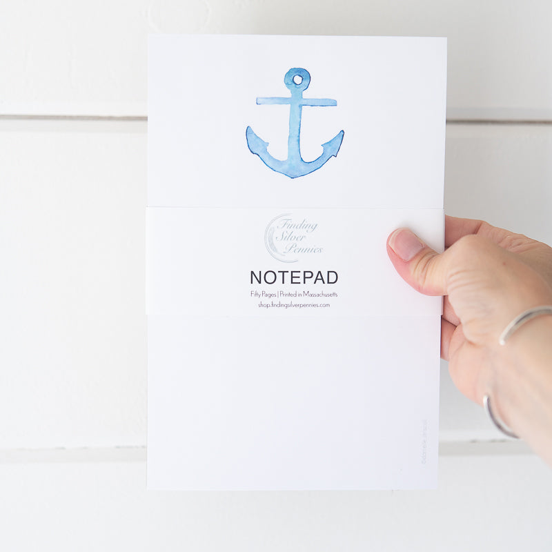 Anchor Notepad with watercolor illustration by Danielle Driscoll | Finding Silver Pennies #notepad #watercolor #stationery