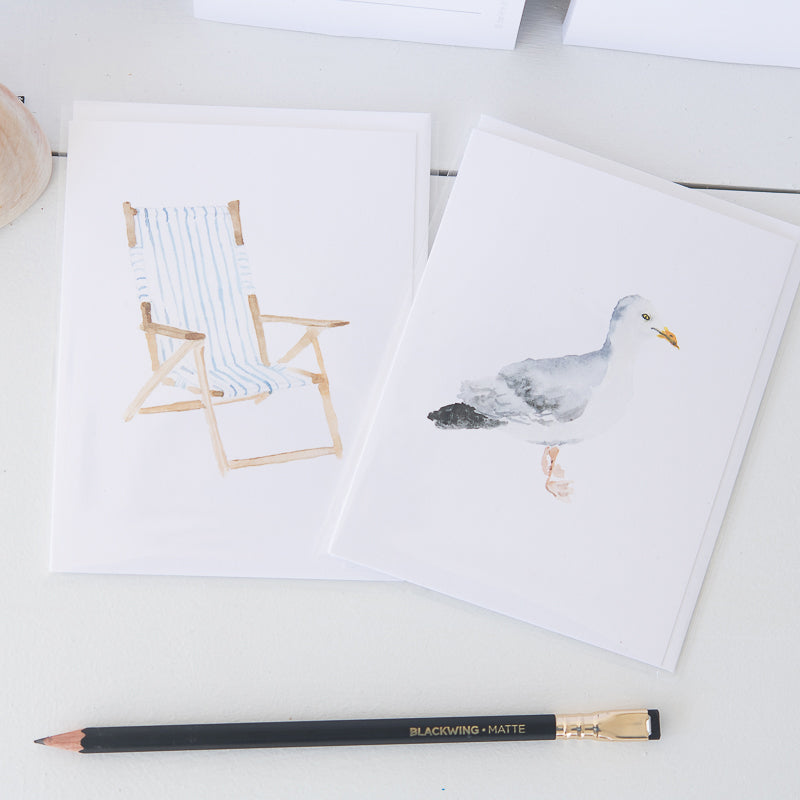Beach Chair Note Card Set by Danielle Driscoll | Finding Silver Pennies #beachchair #watercolor #notecard #summer
