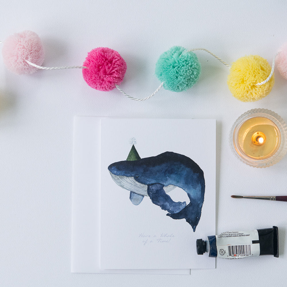 Watercolor Blue Whale Birthday Card | Finding Silver Pennies #watercolor #birthdaycard #bluewhale #bluewhalebirthdaycard