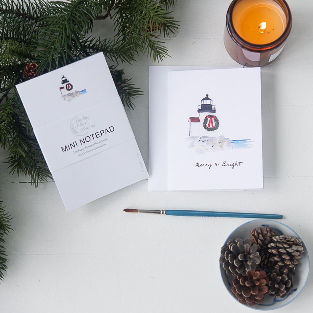 Brant Point Lighthouse on Nantucket Note Card & Mini Notepad by Daniele Driscoll | Finding Silver Pennies