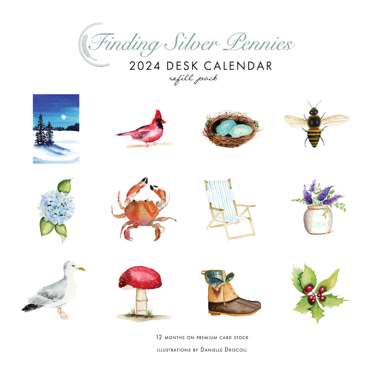 2024 Watercolor Desk Calendar Refill Pack | Finding Silver Pennies