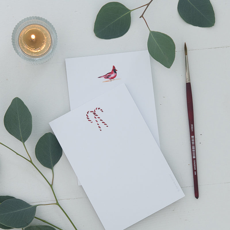 Candy Cane and Cardinal Mini Notepads by Finding Silver Pennies