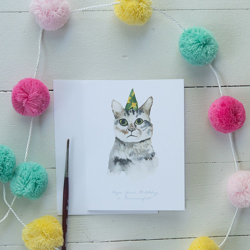 Watercolor Cat Birthday Card | Finding Silver Pennies #watercolor #watercolorcat #catbirthdaycard