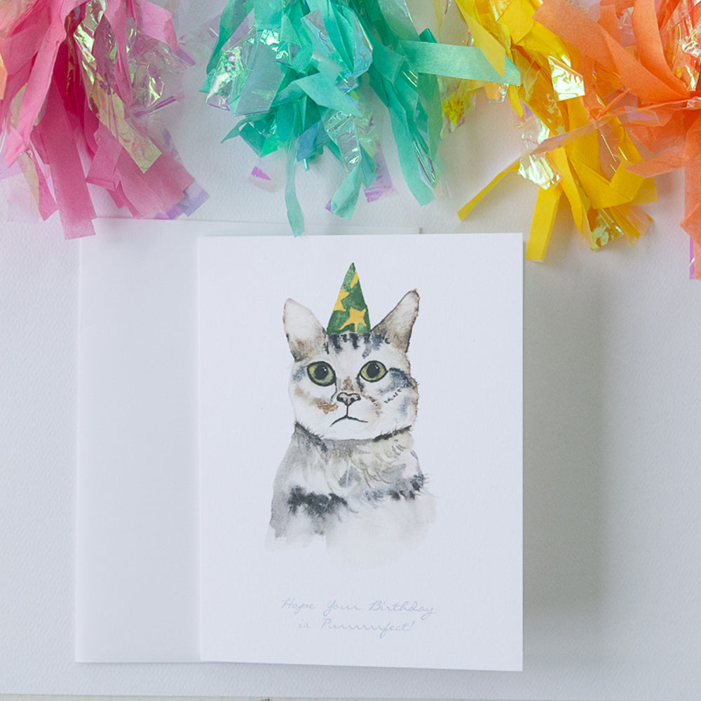 Watercolor Cat Birthday Card | Finding Silver Pennies #watercolor #watercolorcat #catbirthdaycard