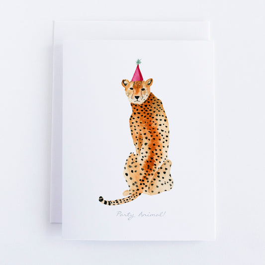 Watercolor Cheetah Birthday Card | Finding Silver Pennies #cheetah #partyanimal #birthdaycard #watercolor
