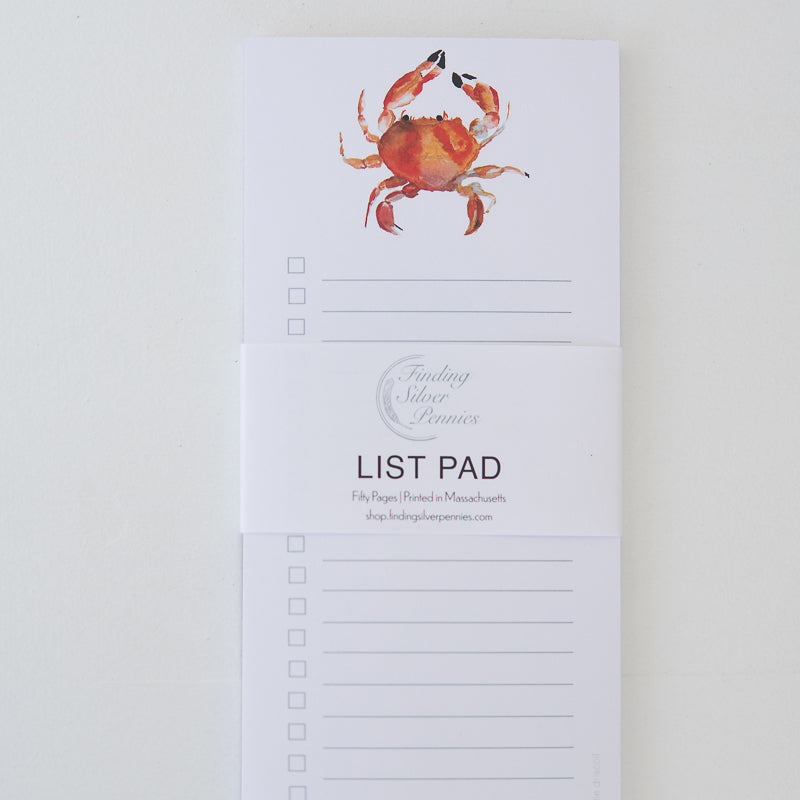 Crab List Pad by Danielle Driscoll | Finding Silver Pennies #watercolor #stationery #notepad #listpad #summer
