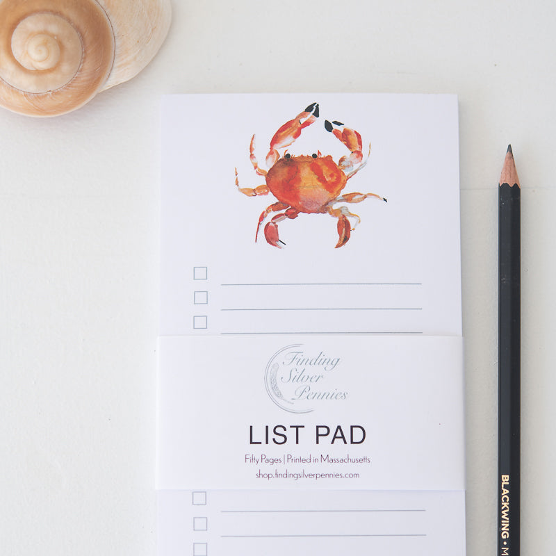 Crab List Pad by Danielle Driscoll | Finding Silver Pennies #watercolor #stationery #notepad #listpad #summer