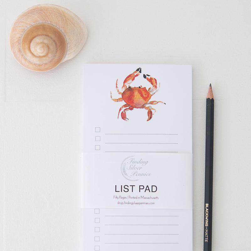 Crab List Pad by Danielle Driscoll | Finding Silver Pennies #watercolor #stationery #notepad #listpad #summer