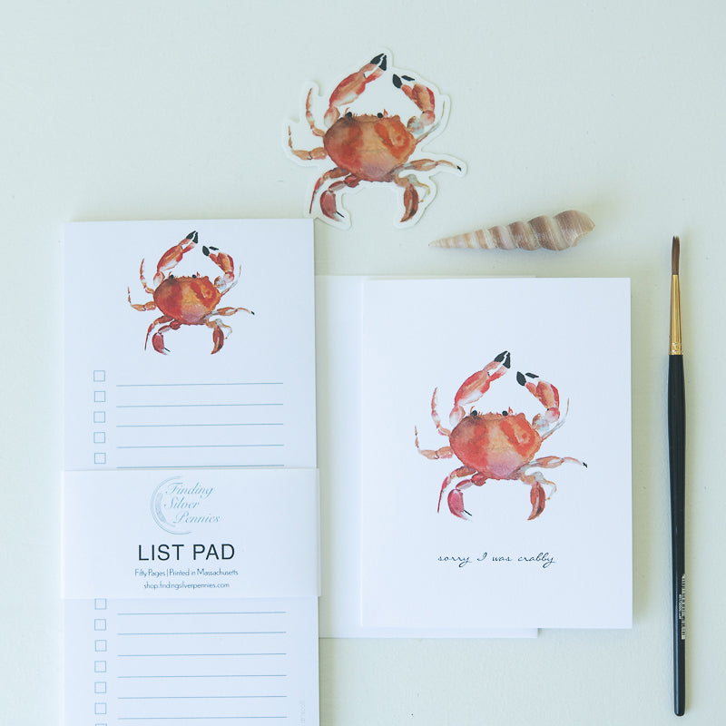 Crab Collection | Finding Silver Pennies #findingsilverpennies #crabstationery #watercolorcrab