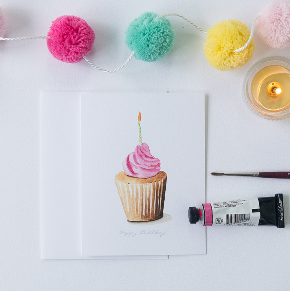 Birthday Cupcake Watercolor Card | Finding Silver Pennies #watercolorcupcake #birthdaycard #findingsilverpennies