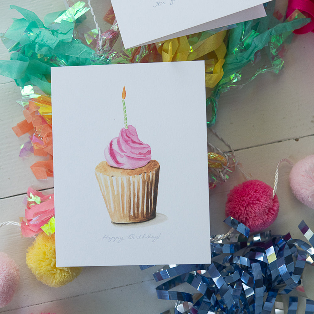 Birthday Cupcake Watercolor Card | Finding Silver Pennies #watercolorcupcake #birthdaycard #findingsilverpennies