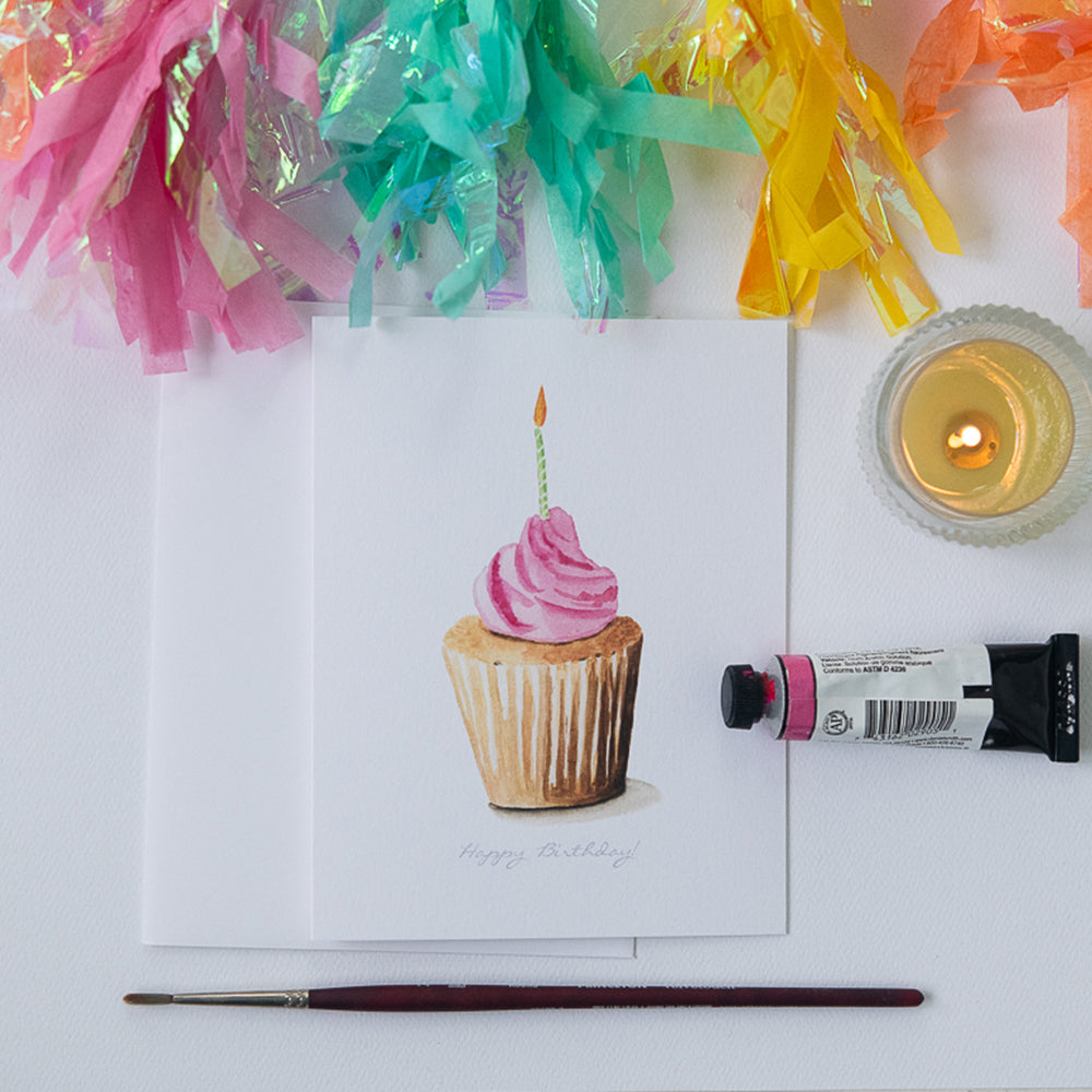 Birthday Cupcake Watercolor Card | Finding Silver Pennies #watercolorcupcake #birthdaycard #findingsilverpennies