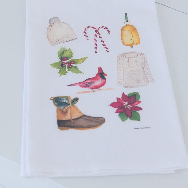 Holiday Watercolors Tea Towel | Finding Silver Pennies #watercolor #holiday #teatowel