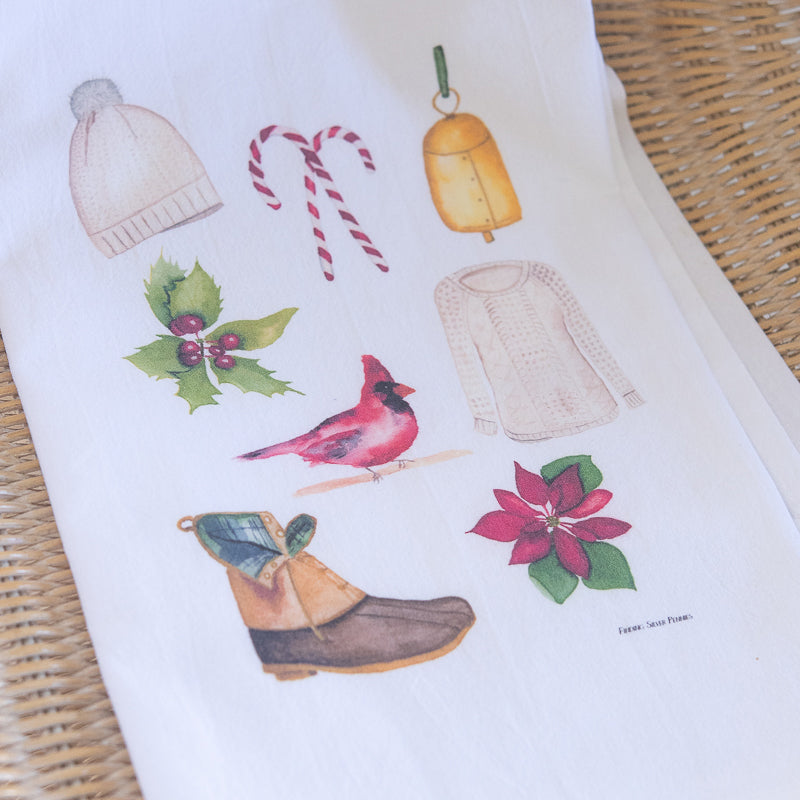 Holiday Watercolors Tea Towel | Finding Silver Pennies #watercolor #holiday #teatowel