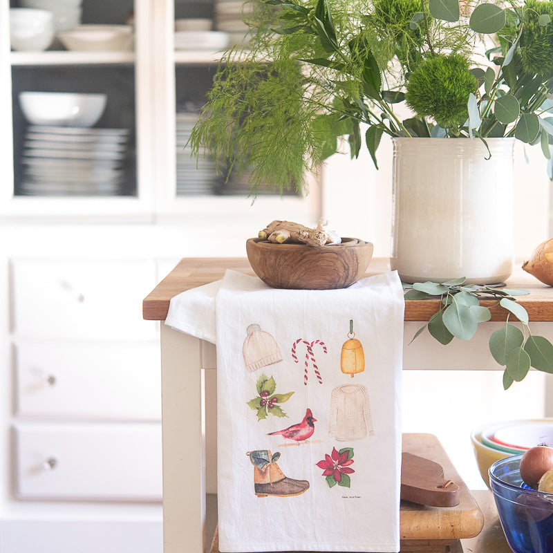 Holiday Watercolors Tea Towel | Finding Silver Pennies #watercolor #holiday #teatowel