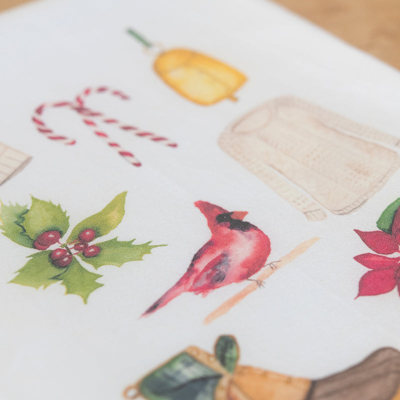 Holiday Watercolors Tea Towel | Finding Silver Pennies #watercolor #holiday #teatowel