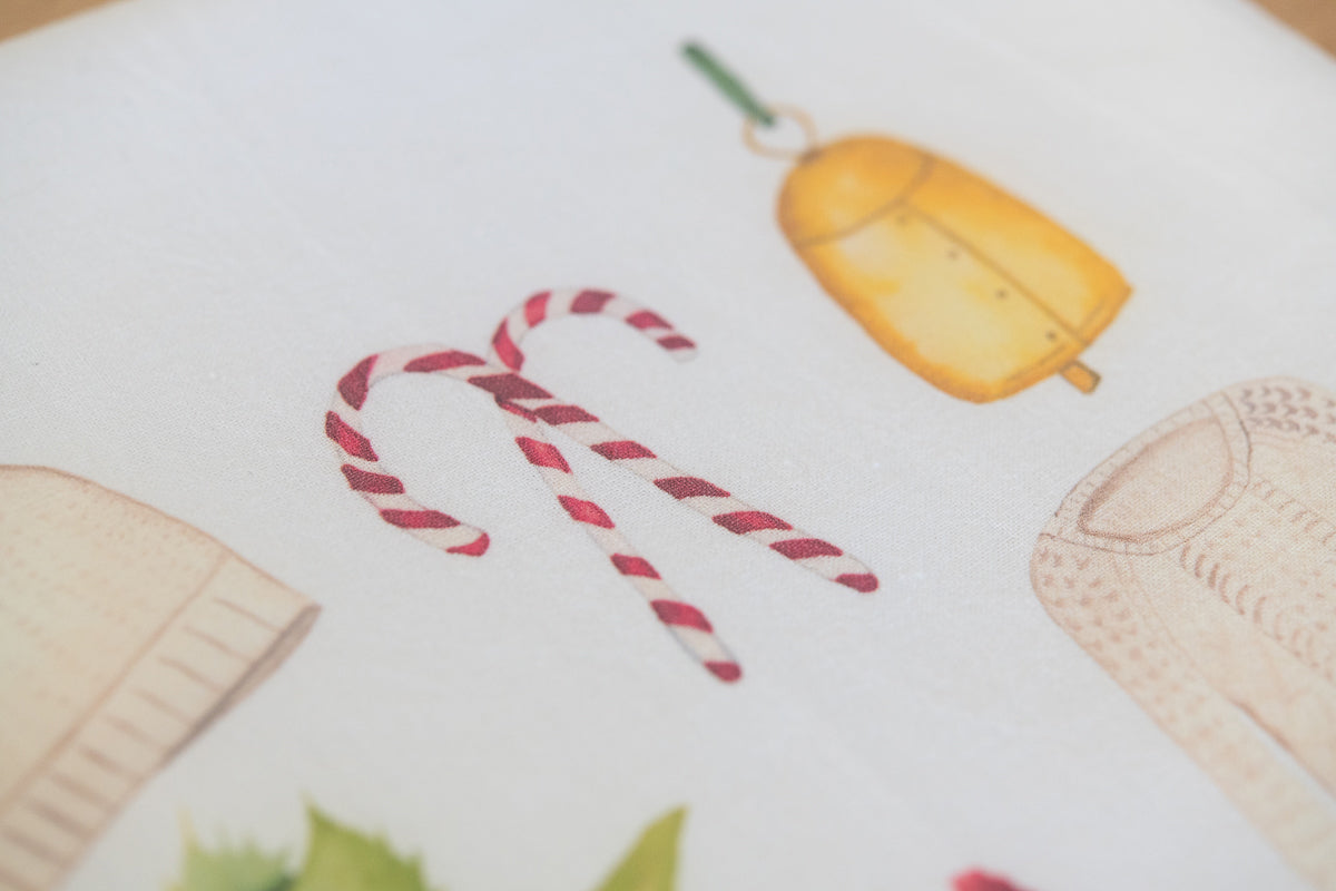 Holiday Watercolors Tea Towel | Finding Silver Pennies #watercolor #holiday #teatowel