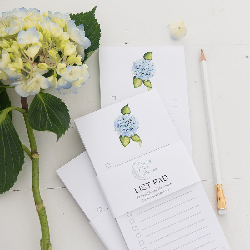 Watercolor Hydrangea List Pad | Finding Silver Pennies