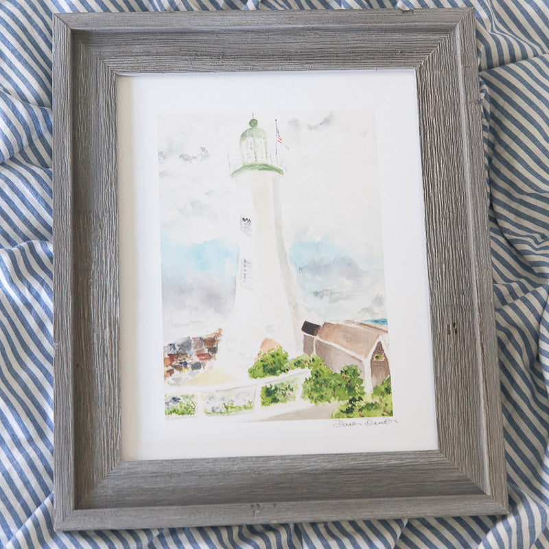 Scituate Lighthouse Watercolor Print in Driftwood Frame