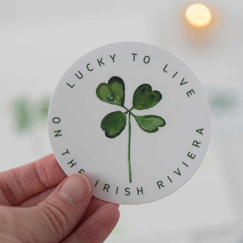 Lucky to Live on the Irish Riviera Sticker by Finding Silver Pennies