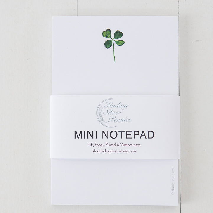 Four Leaf Clover Mini Notepad by Finding Silver Pennies