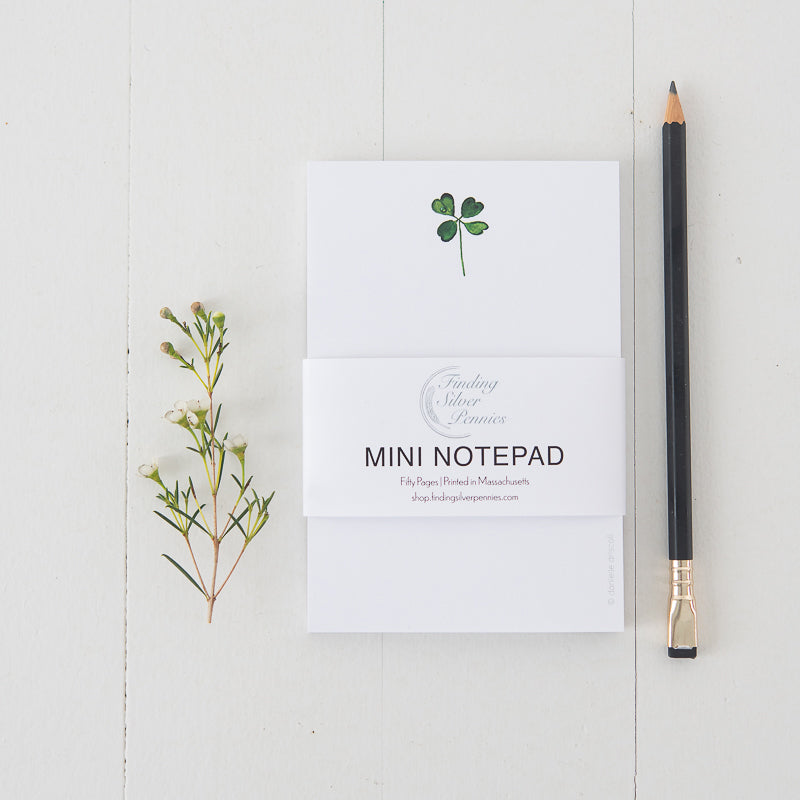 Four Leaf Clover Mini Notepad by Finding Silver Pennies