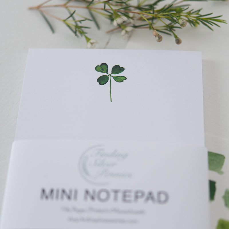 Four Leaf Clover Mini Notepad by Finding Silver Pennies