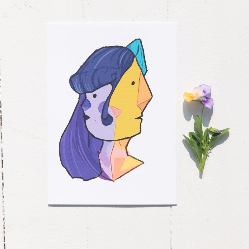 Two Faced Illustrated Print 5x7