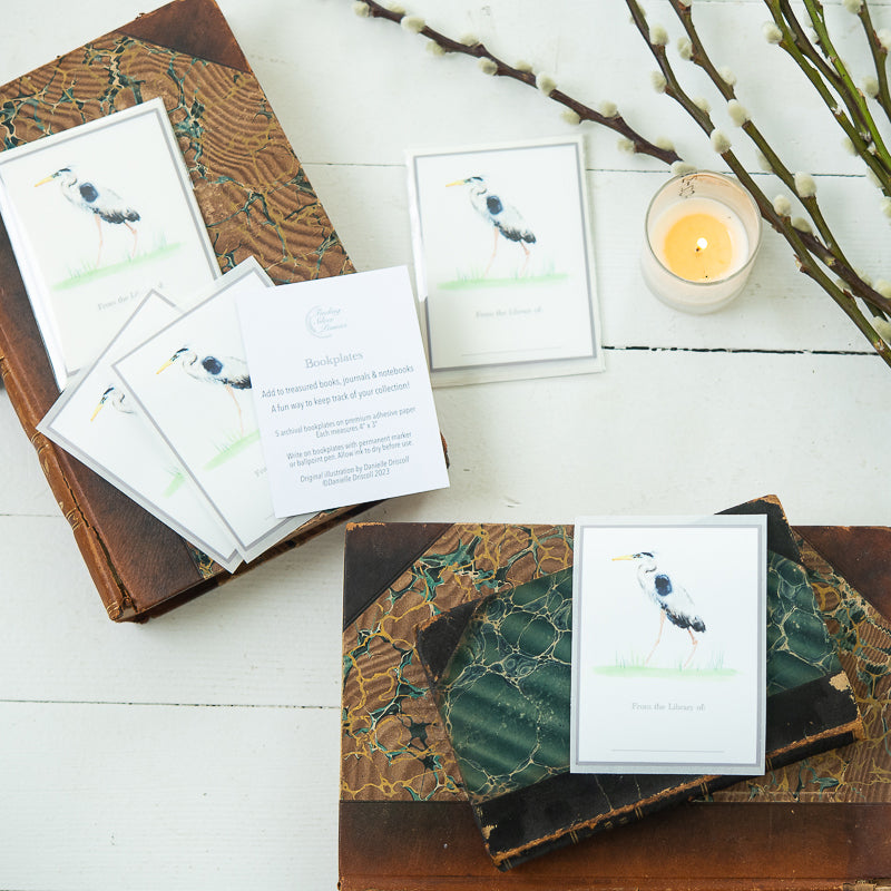 Great Blue Heron Bookplates by Danielle Driscoll | Finding Silver Pennies