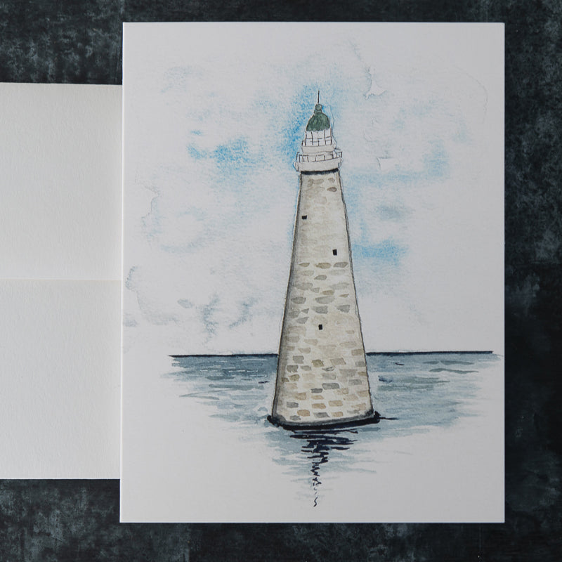 Minot Lighthouse Watercolor Note Card