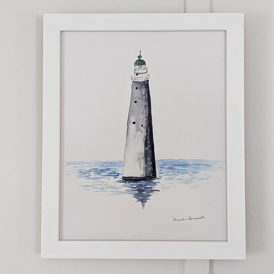 Minot Lighthouse Giclee Print in white frame