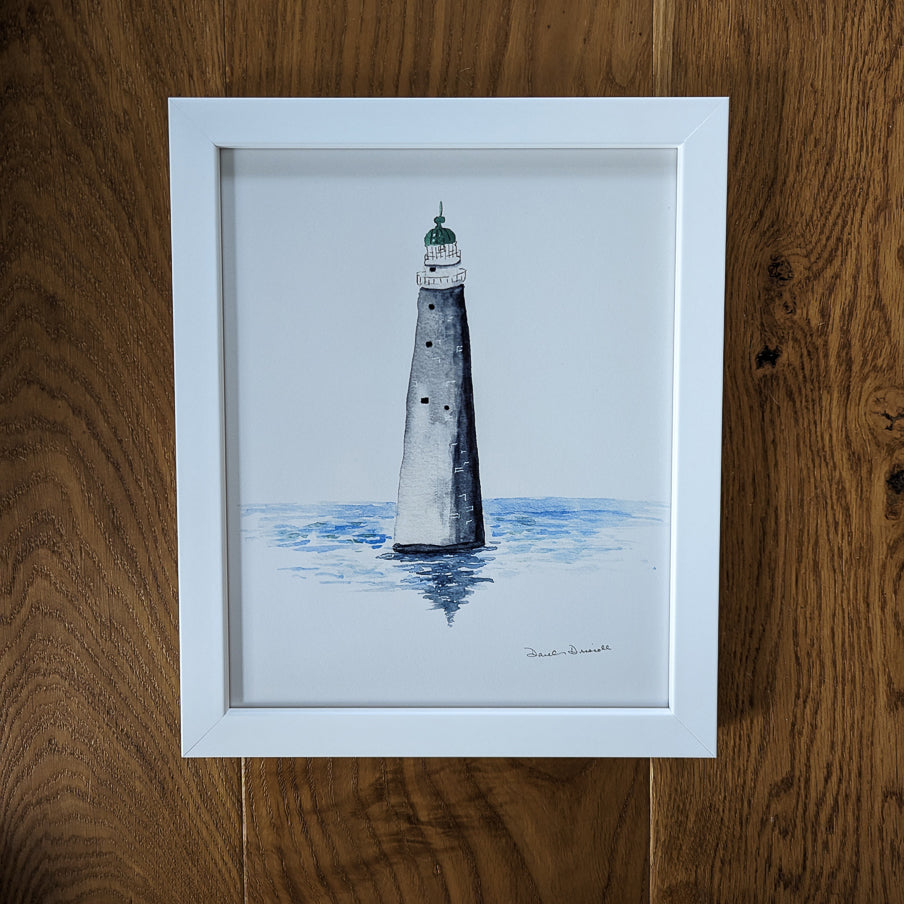 Minot Lighthouse Giclee Print in white frame