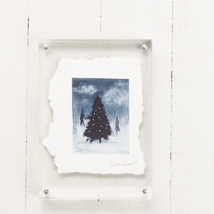 Snowy Trees Monochrome original painting by Danielle Driscoll | Finding Silver Pennies #watercolor #ocean #winter #woods