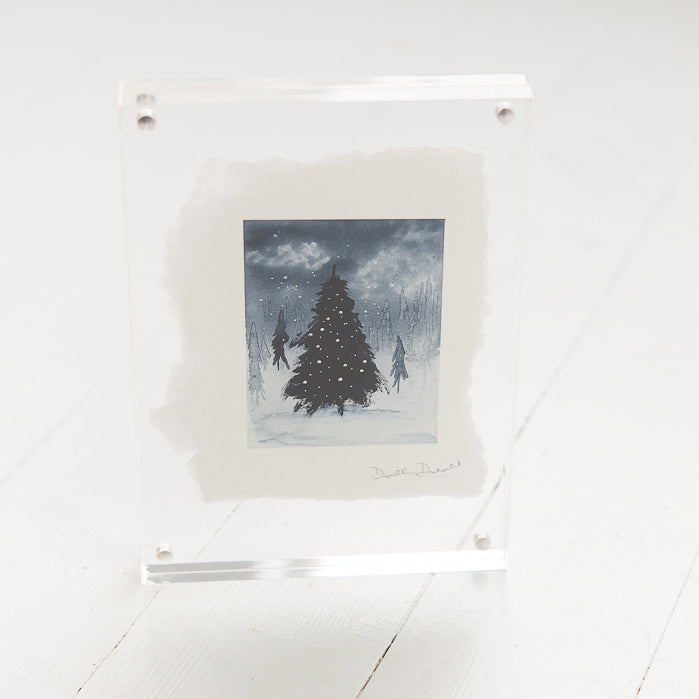 Snowy Trees Monochrome original painting by Danielle Driscoll | Finding Silver Pennies #watercolor #ocean #winter #woods