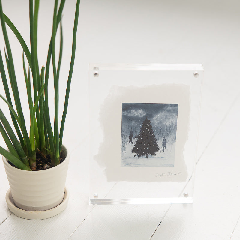 Snowy Trees Monochrome original painting by Danielle Driscoll | Finding Silver Pennies #watercolor #ocean #winter #woods