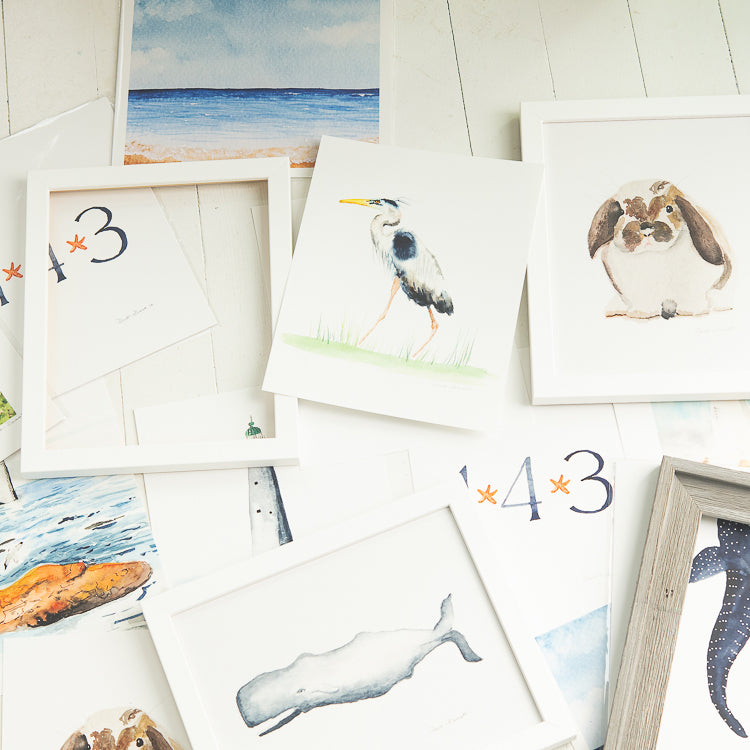 Framed and unframed watercolor prints by Danielle Driscoll of Finding Silver Pennies
