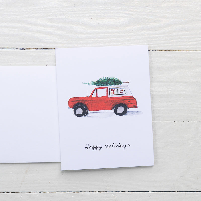 Red Bronco Note Card | Finding Silver Pennies #watercolor #watercolornotecard #christmas #redbronco