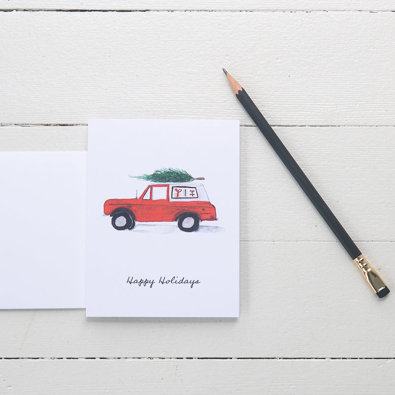Red Bronco Note Card | Finding Silver Pennies #watercolor #watercolornotecard #christmas #redbronco