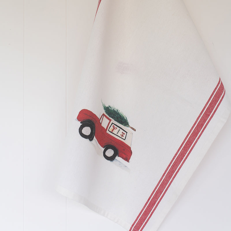 Red Bronco Tea Towel | Finding Silver Pennies #watercolor #watercolorteatowel #christmas #holiday