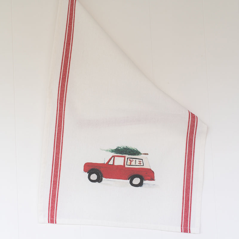 Red Bronco Tea Towel | Finding Silver Pennies #watercolor #watercolorteatowel #christmas #holiday
