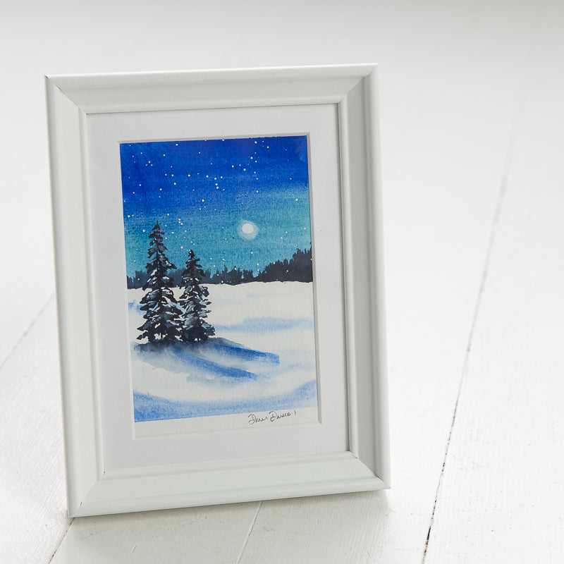 Snowy Trees original painting by Danielle Driscoll | Finding Silver Pennies #watercolor #snowytrees #winter