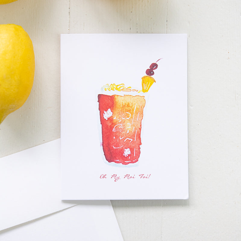 Mai Tai Watercolor Note Card with Envelope