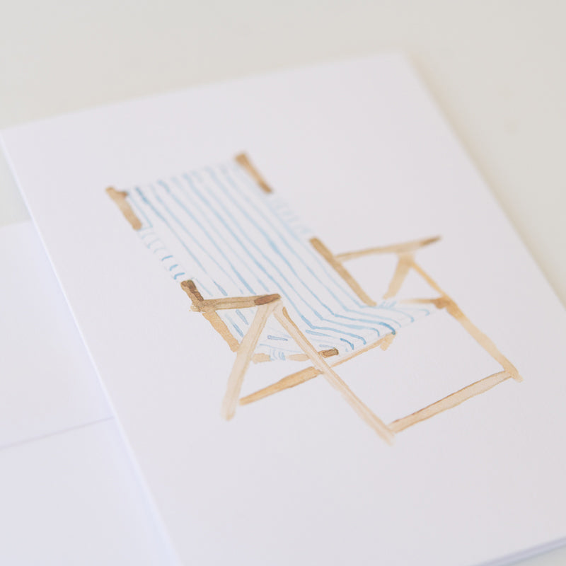 Beach Chair Note Card by Danielle Driscoll | Finding Silver Pennies #beachchair #watercolor #notecard #summer