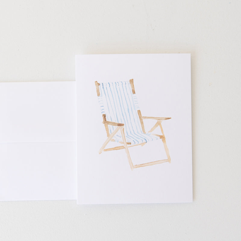 Beach Chair Note Card by Danielle Driscoll | Finding Silver Pennies #beachchair #watercolor #notecard #summer