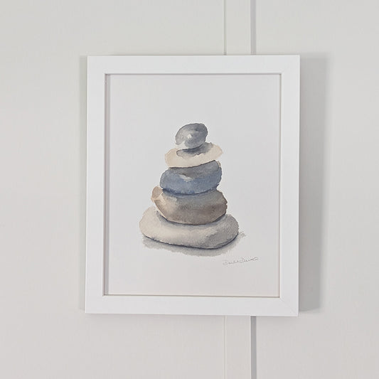 Beach Rocks Giclee Print in white frame