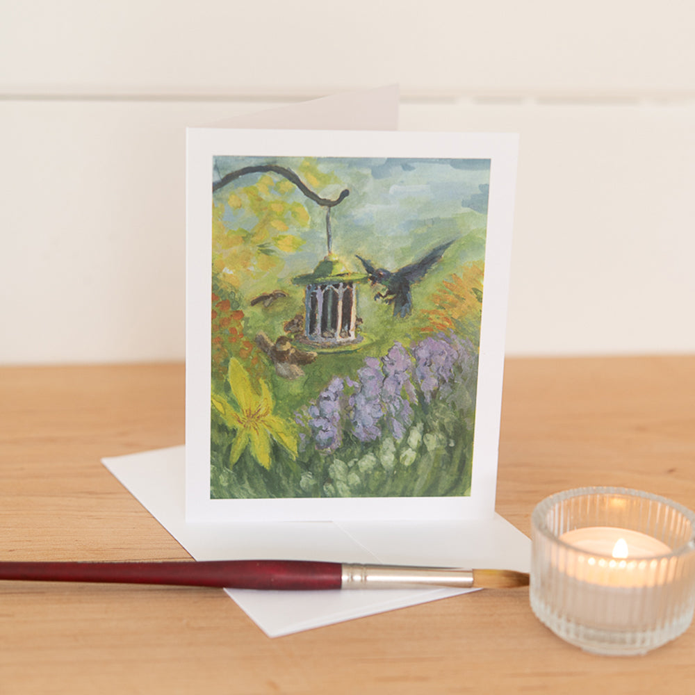 Birds on a Feeder Note Card by John Driscoll | Ink Harbour Illustrations