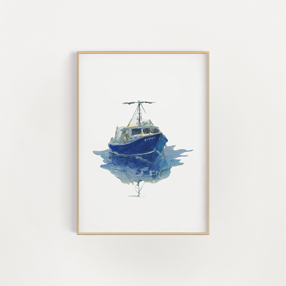 Blue Boat Giclée Print by John Driscoll | Ink Harbour Illustrations