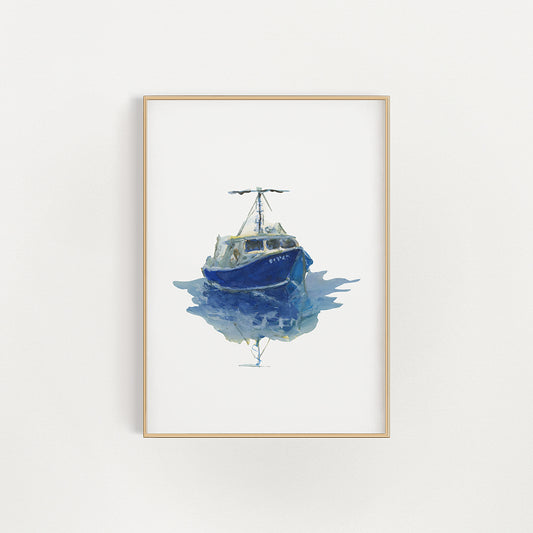 Blue Boat Giclée Print by John Driscoll | Ink Harbour Illustrations