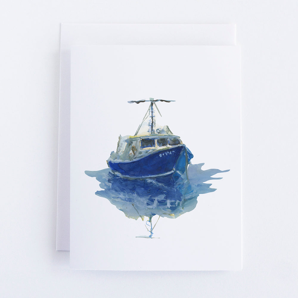 Blue  Boat in Gouache by John Driscoll | Ink Harbour Illustrations